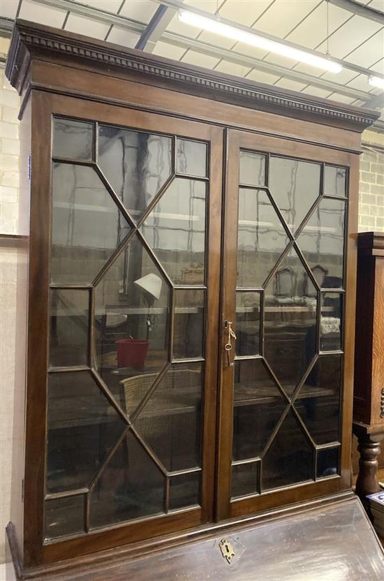 A George III mahogany bureau bookcase, width 100cm, depth 52cm and 26cm top, height 221cm